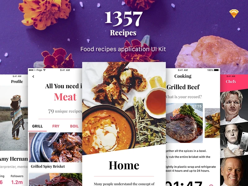 1357 Recipe App UI Kit freebie preview