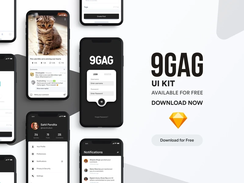 9GAG Redesign UI Kit freebie preview