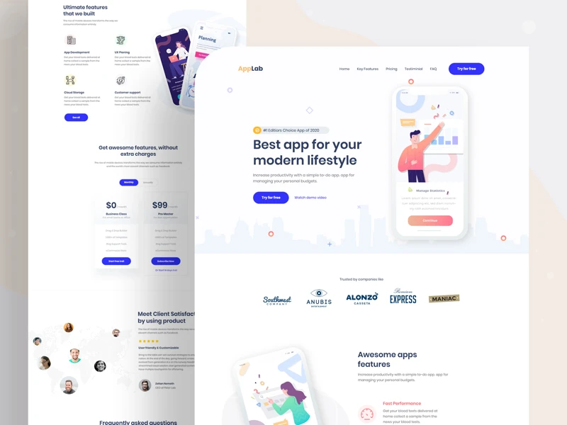 AppLab - App Landing Page for Photoshop freebie preview