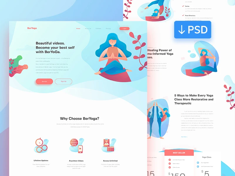 BerYoga - Yoga Landing Page freebie preview