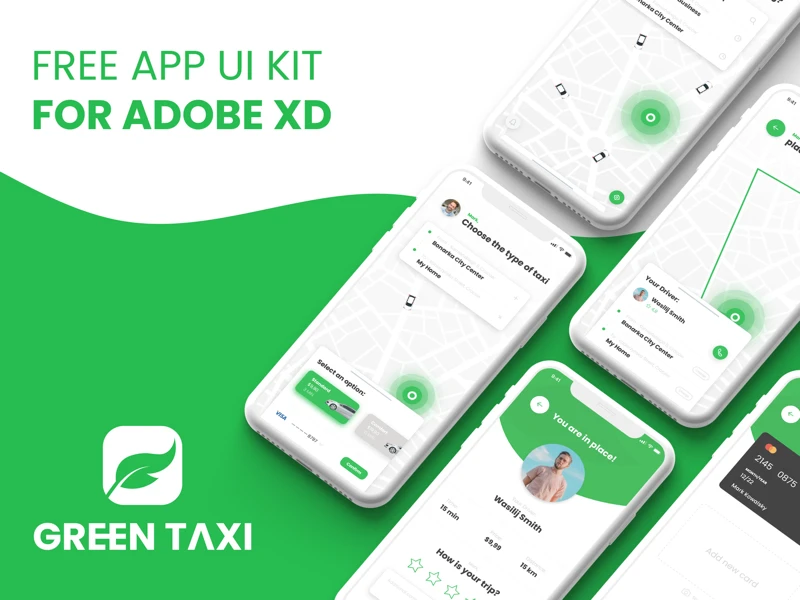 Green Taxi Free App UI Kit freebie preview