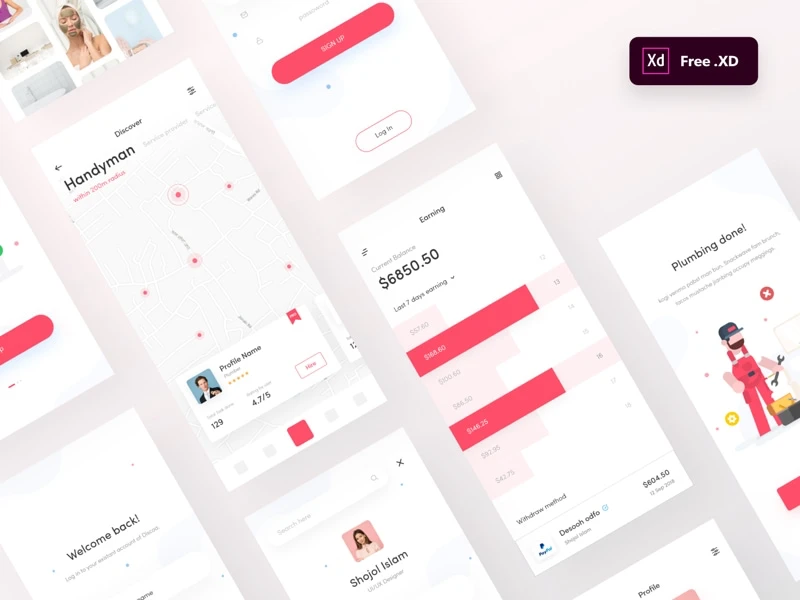 Handyman App UI Kit For Adobe XD freebie preview