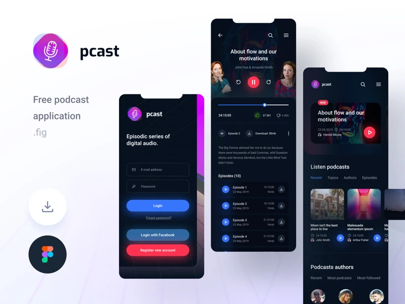 pcast - Podcast App for Figma freebie preview