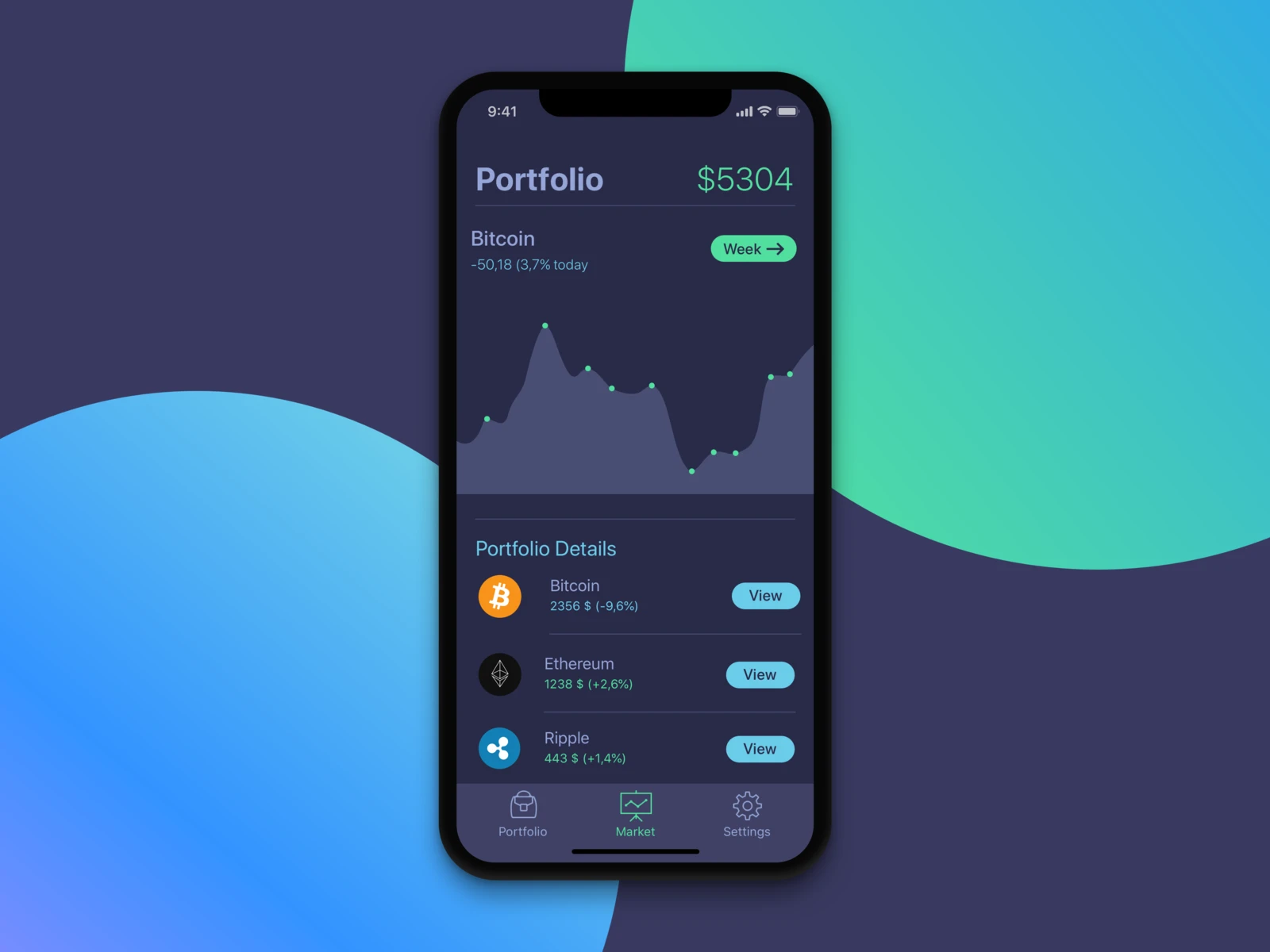 Portfolio Screen for Cryptocurrency App freebie preview