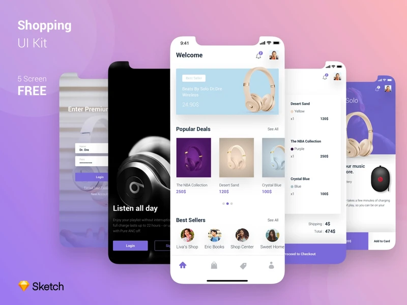 Shopping App Free UI Kit freebie preview