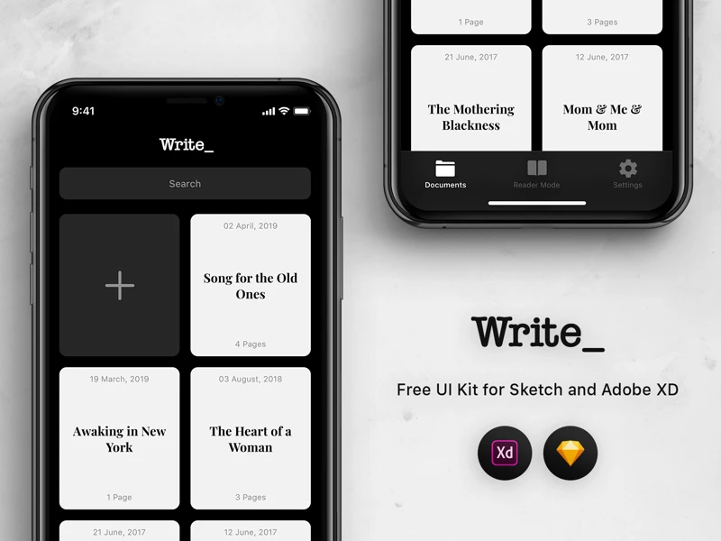 Write - Free UI Kit for Sketch and Adobe XD freebie preview
