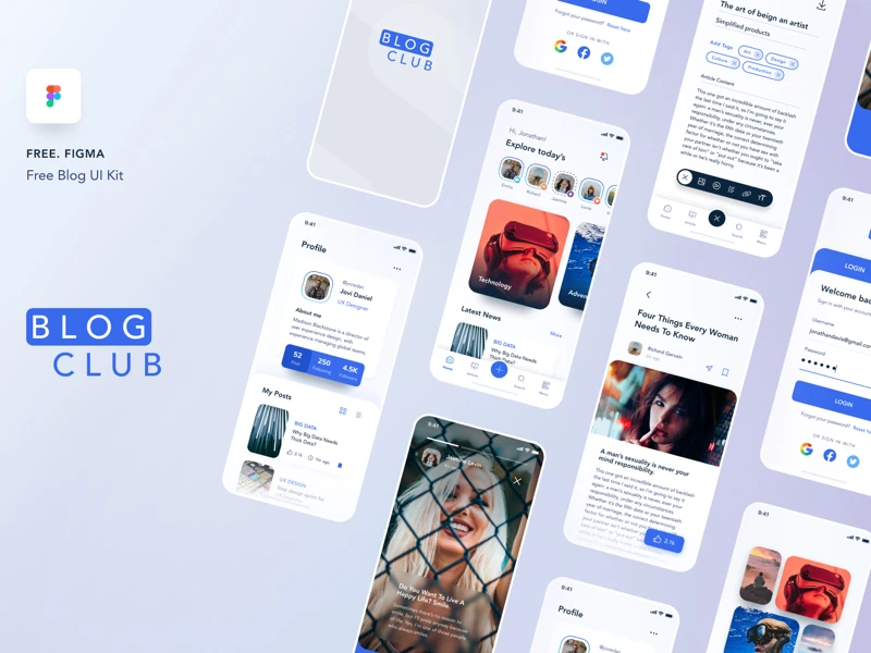 Blog Club Free UI Kit for Figma freebie preview