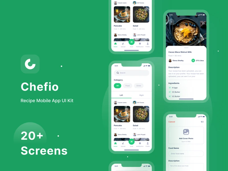 Chefio Recipe Free App UI Kit for Figma freebie preview
