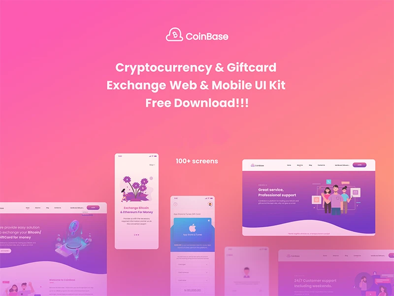 Coinbase Web and Mobile Free UI Kit freebie preview
