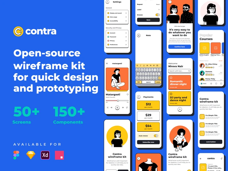 Contra - Open Source Wireframe Kit freebie preview