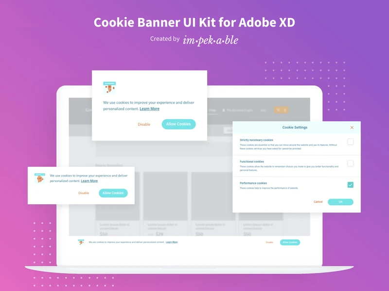 Cookie Banner UI Kit for Adobe XD freebie preview