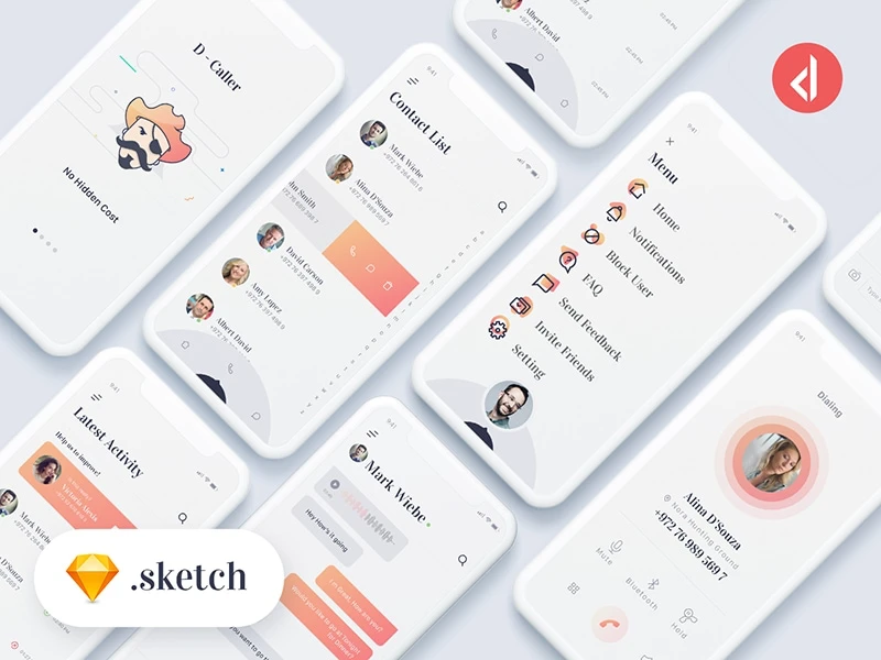 D-Caller Mobile UI Kit freebie preview