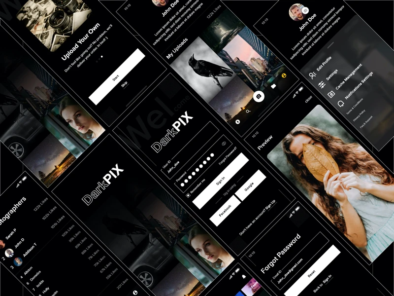 DarkPIX UI Kit for Adobe XD freebie preview