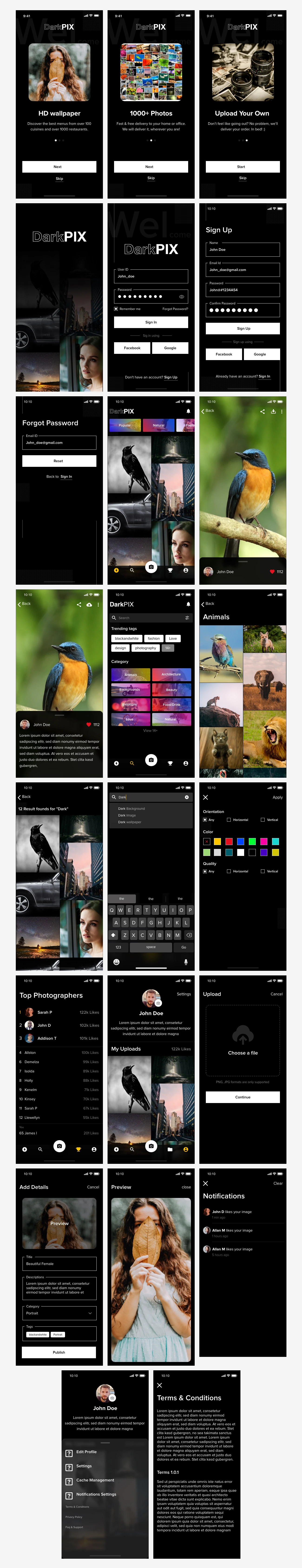 DarkPIX UI Kit for Adobe XD Freebie Preview - Page 1