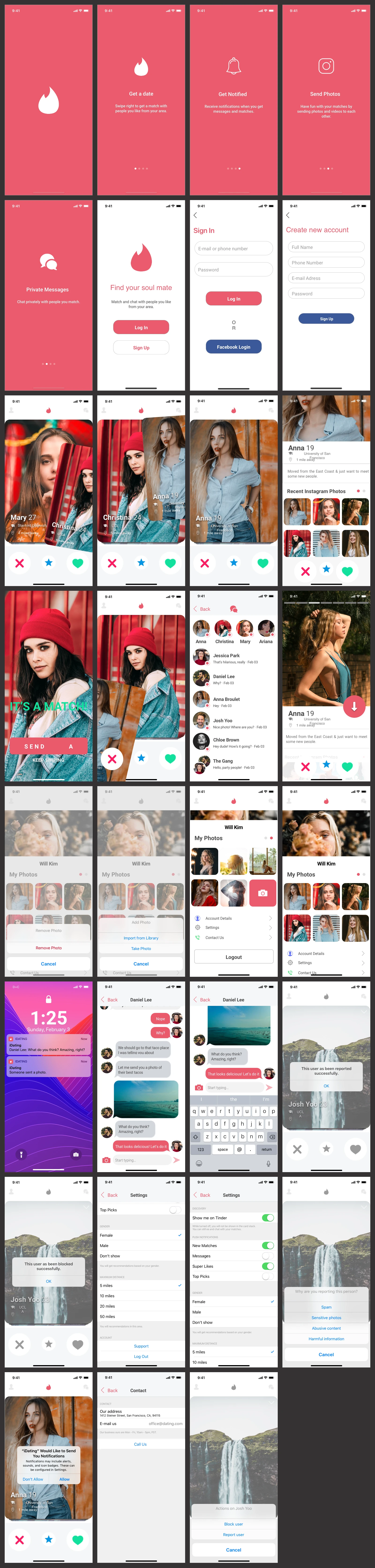 Dating App UI Kit for Sketch Freebie Preview - Page 1