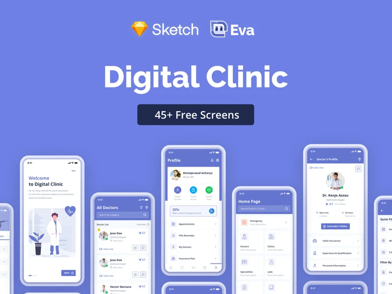 Digital Clinic Free UI Kit for Sketch freebie preview