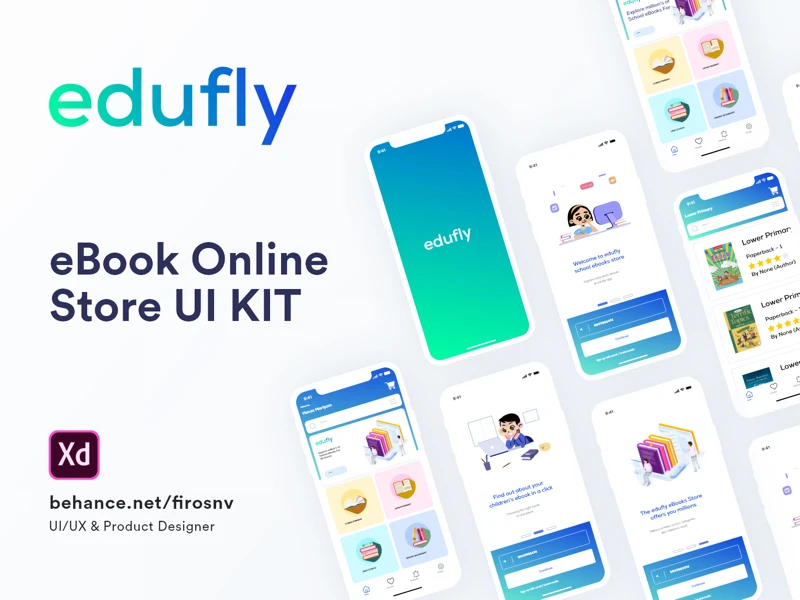 Edufly - Online eBook Store UI Kit for Adobe XD freebie preview