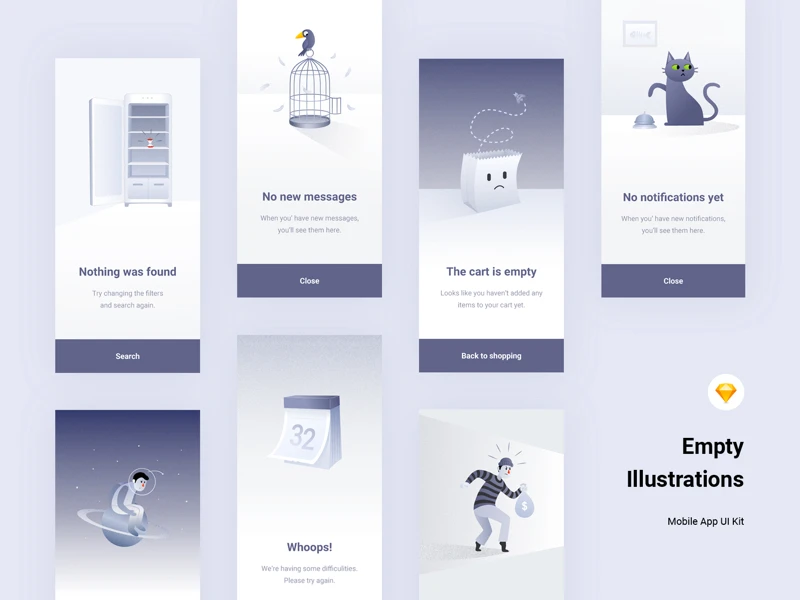 Empty States Illustrations for Sketch freebie preview