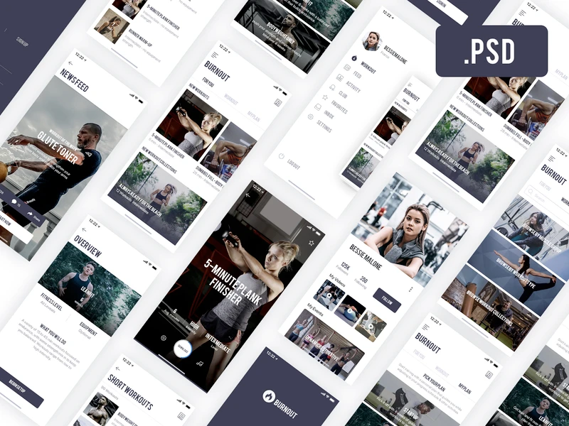 Burnout - Fitness App free for Photoshop freebie preview