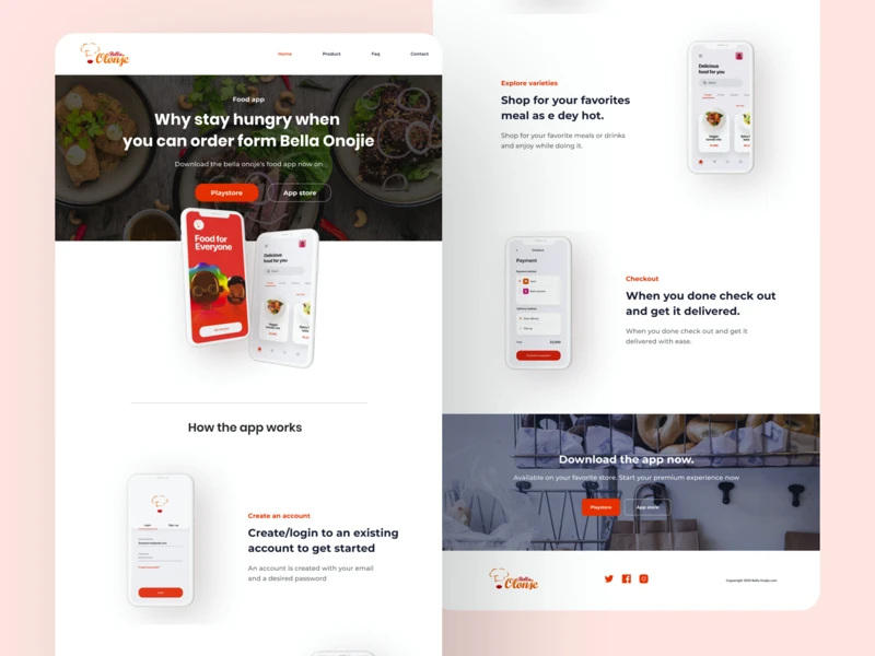 Food App Free Landing Page for Figma freebie preview
