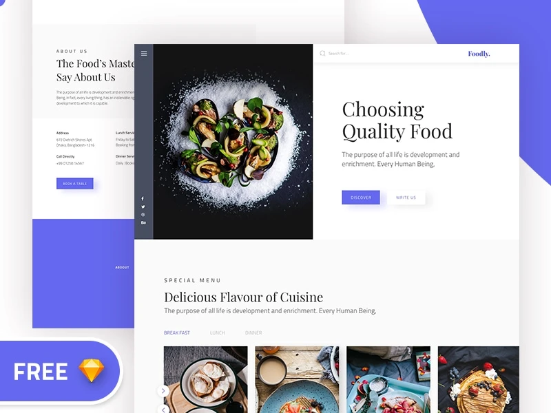 Foodly Landing Page freebie preview