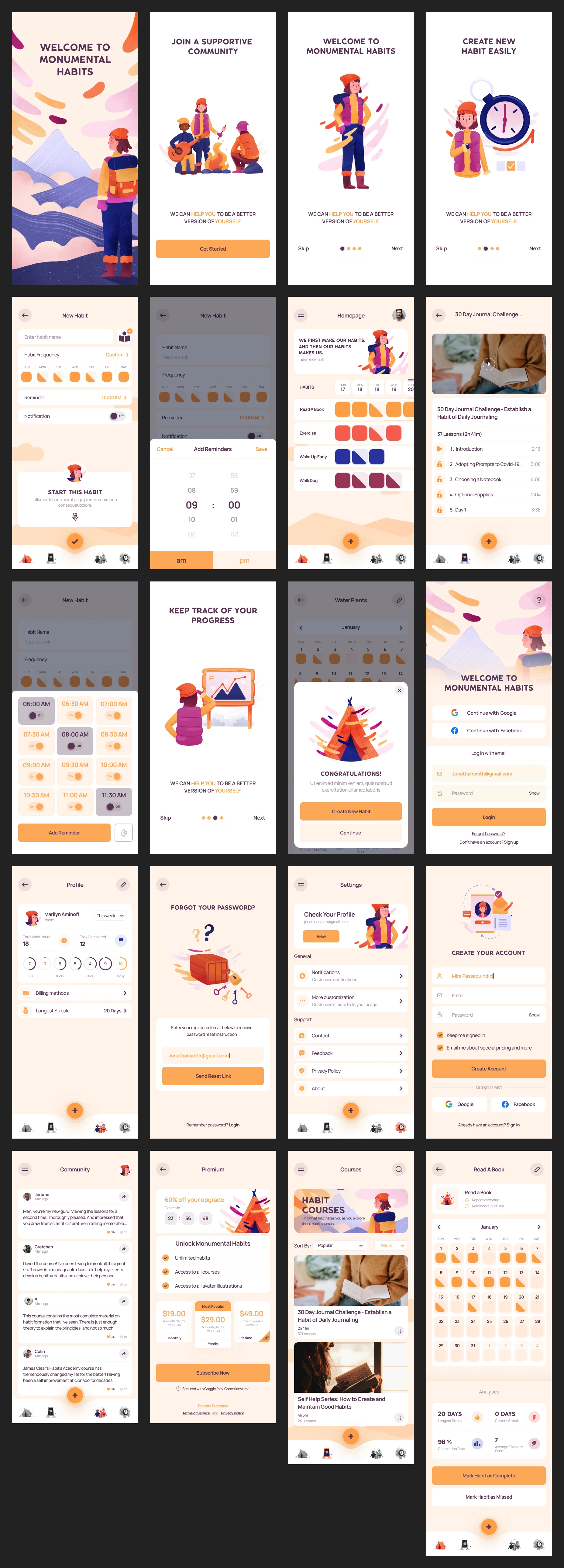 Habit Builder Free UI Kit for Figma Freebie Preview - Page 1