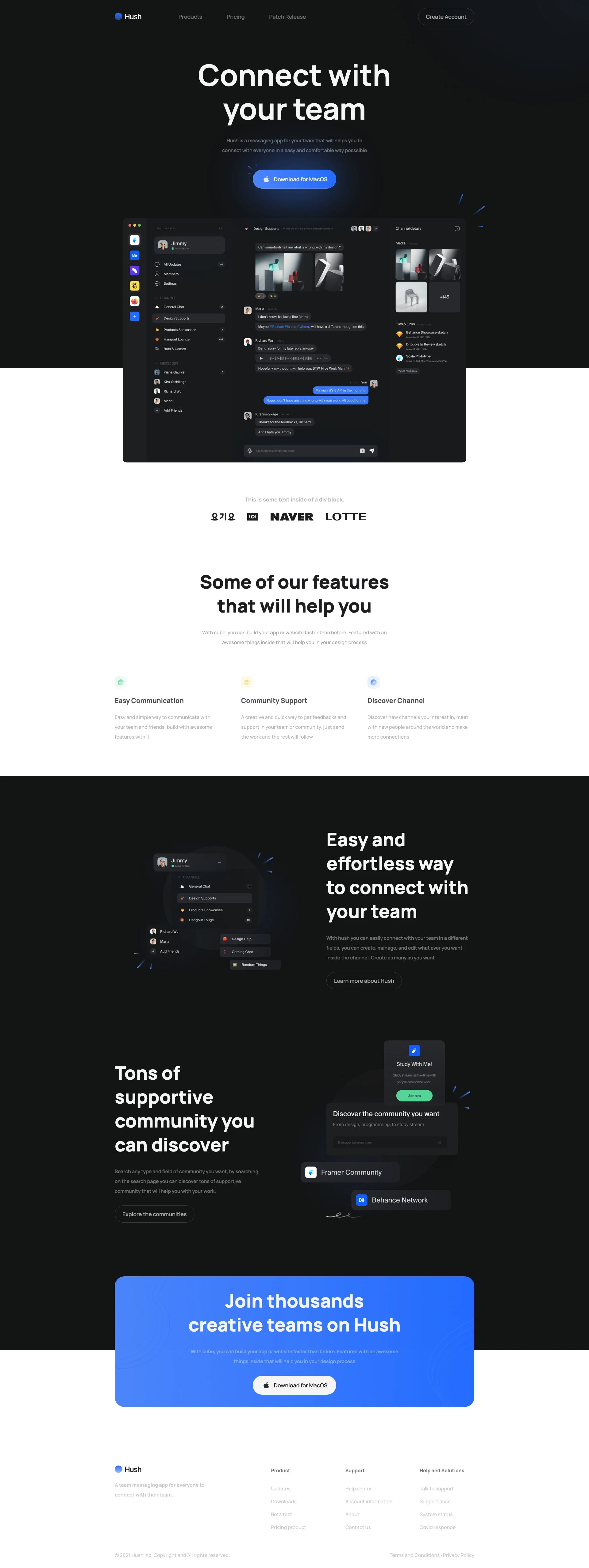 Hush - Free Webflow Template Freebie Preview - Page 1