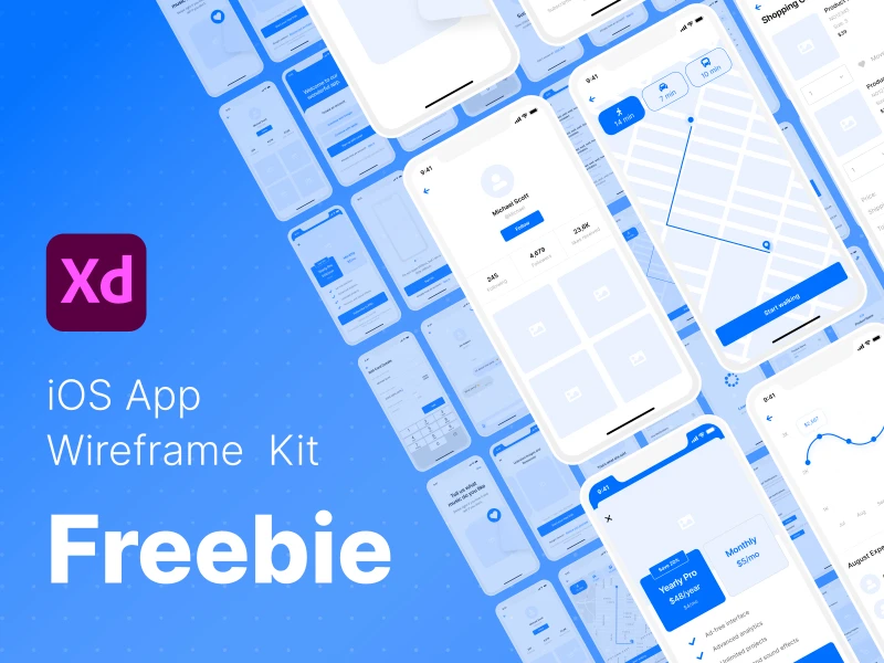 Free iOS 14 Wireframe UI Kit for Adobe XD freebie preview