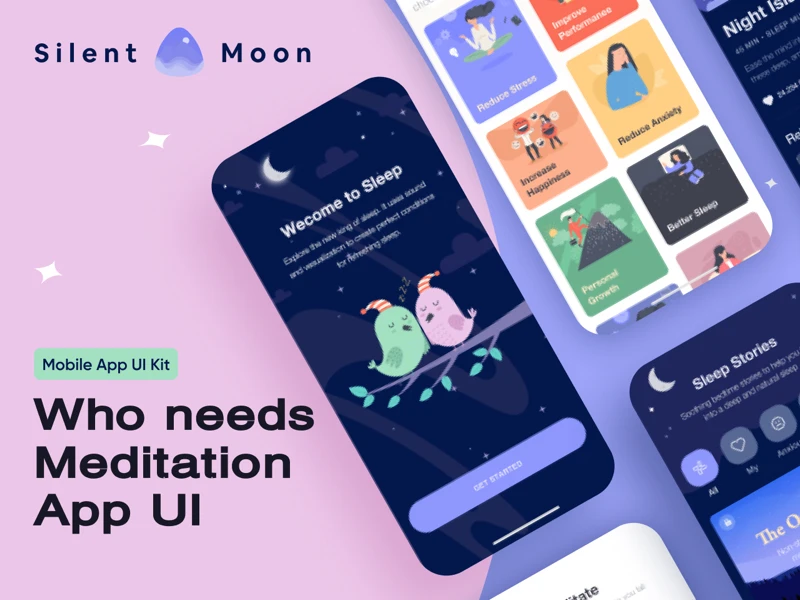 Meditation Free App UI Kit for Figma freebie preview
