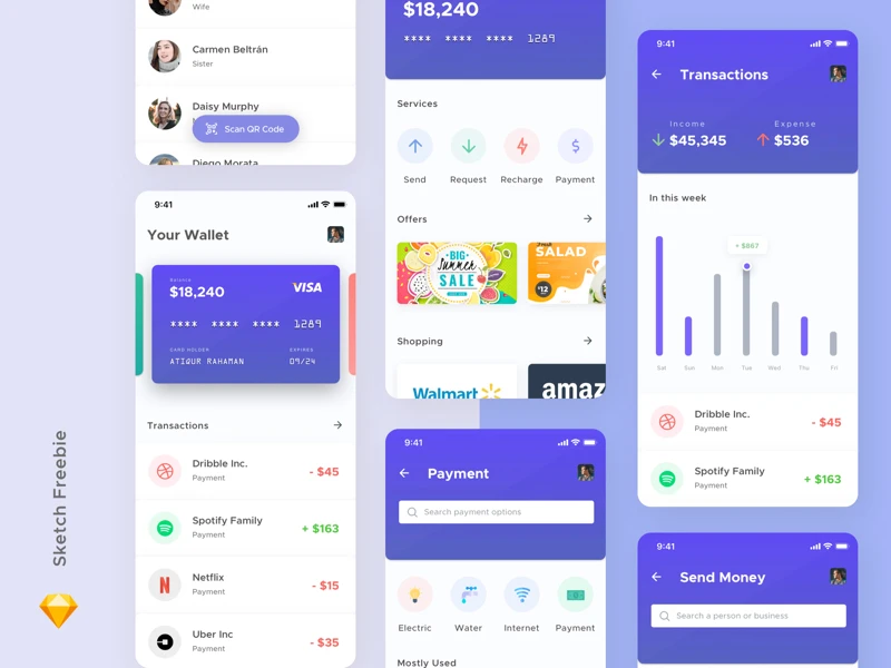 Mobile Wallet App for Sketch freebie preview