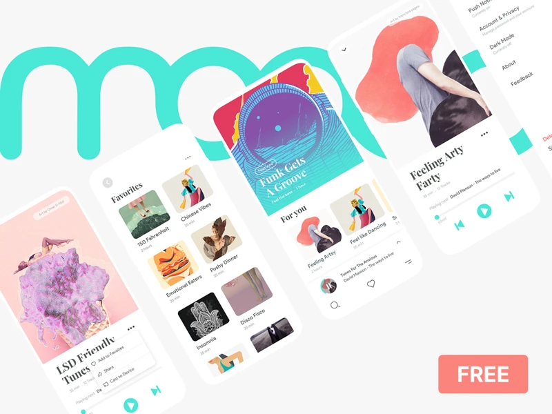 Moood Music App UI Kit for Adobe XD freebie preview