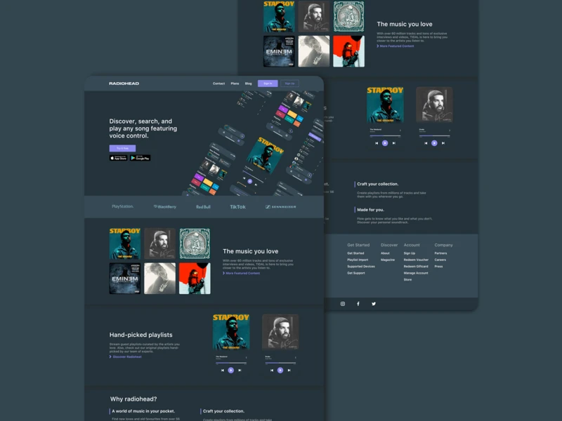 Music App Landing Page for Sketch freebie preview