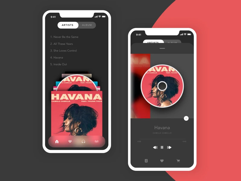 Music App Player for Adobe XD freebie preview