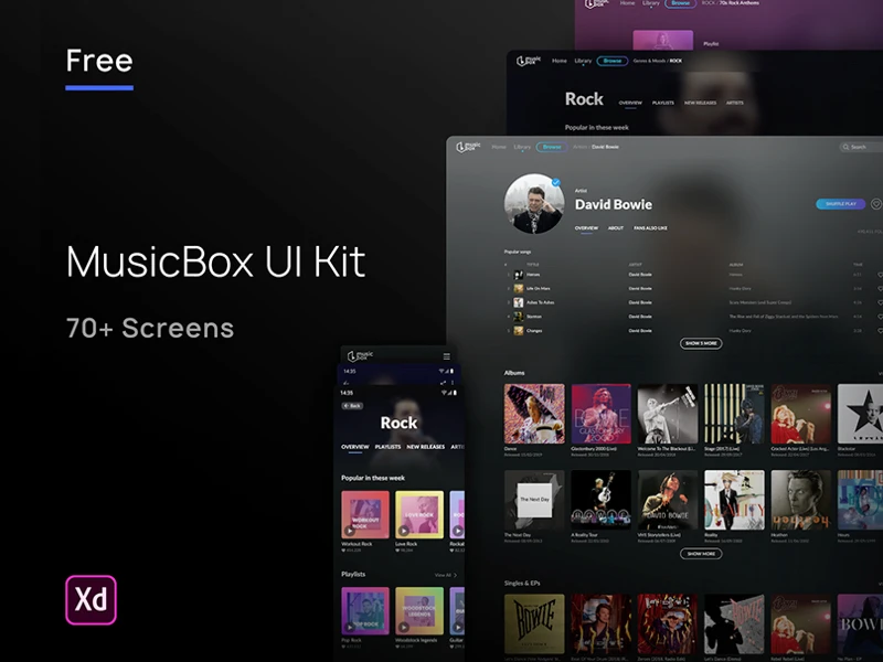 MusicBox Free UI Kit for Adobe XD freebie preview