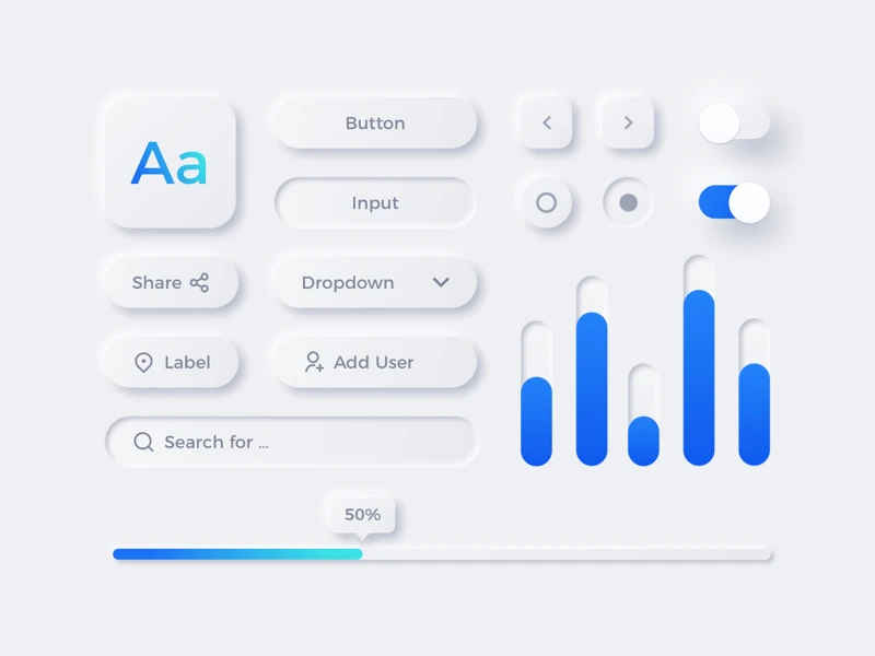 Neumorphism UI Elements for Sketch freebie preview