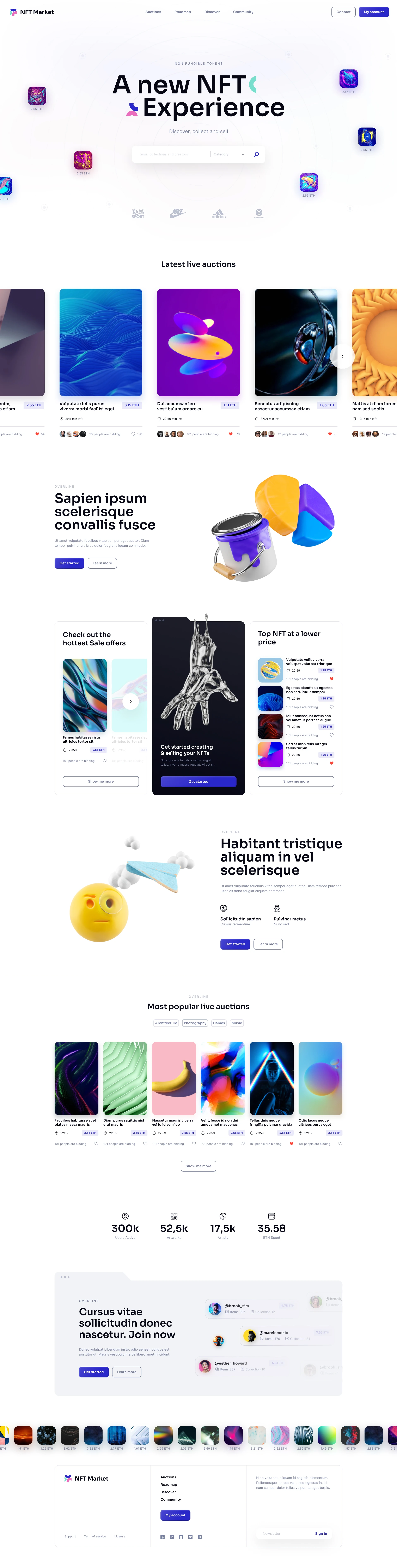NFT Market - Free Landing Page for Figma Freebie Preview - Page 1