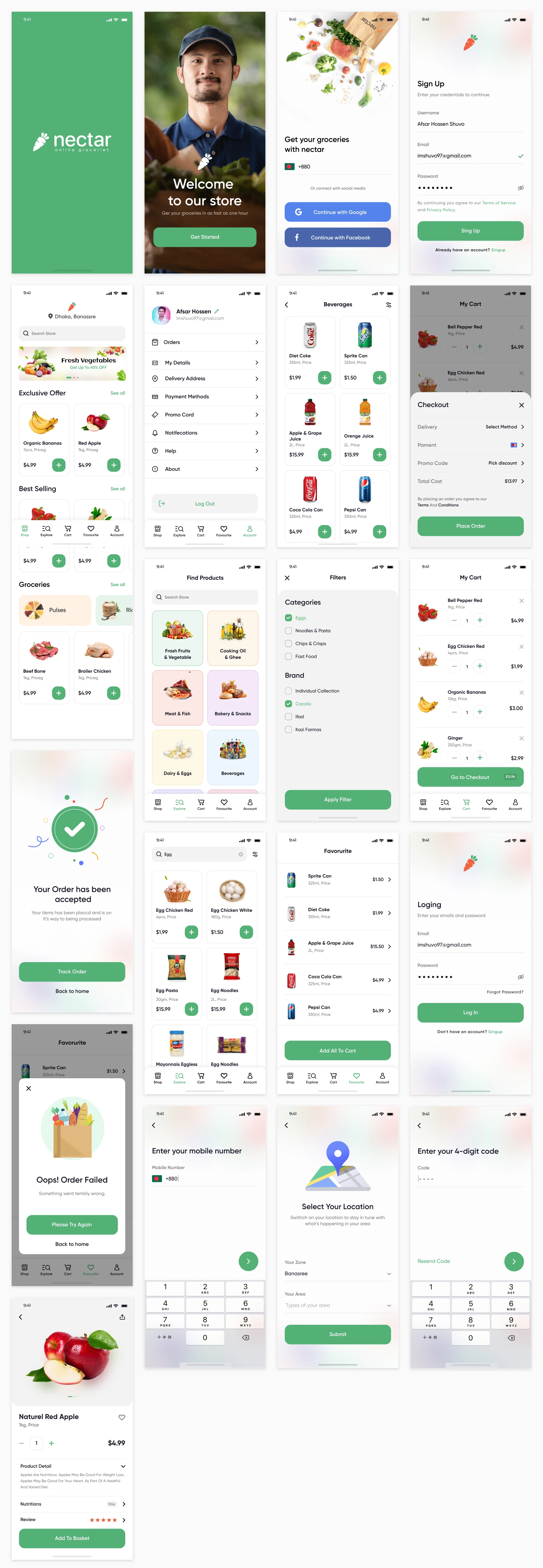 Online Groceries Free App UI Kit for Figma Freebie Preview - Page 1