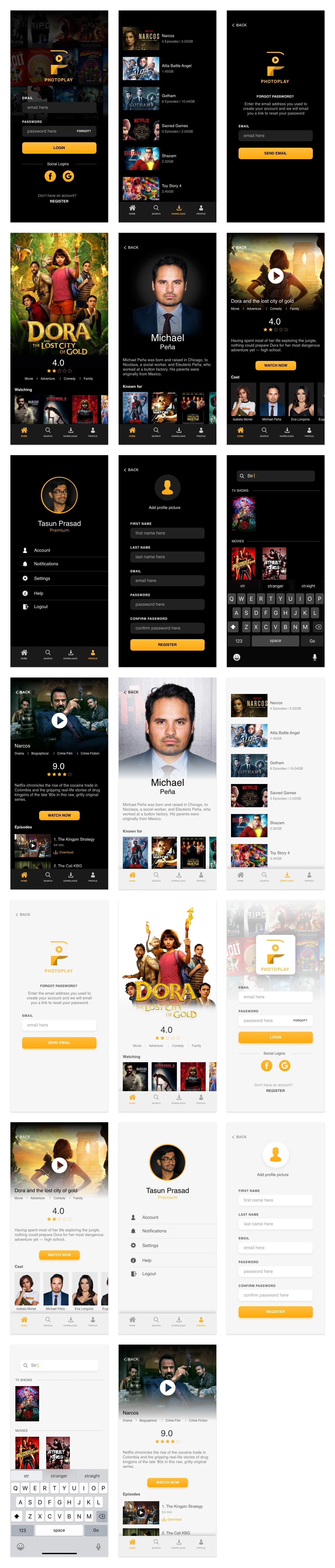 Photoplay Free UI Kit for Adobe XD Freebie Preview - Page 1