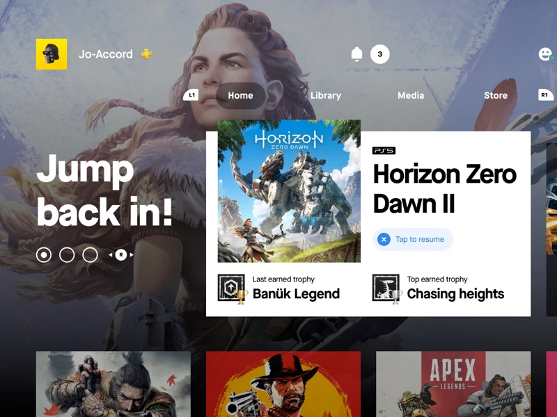 PlayStation 5 Concept UI for InVision Studio freebie preview