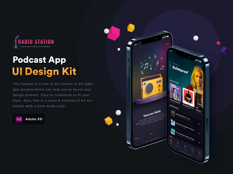 Podcast App Free UI Kit for Adobe XD freebie preview
