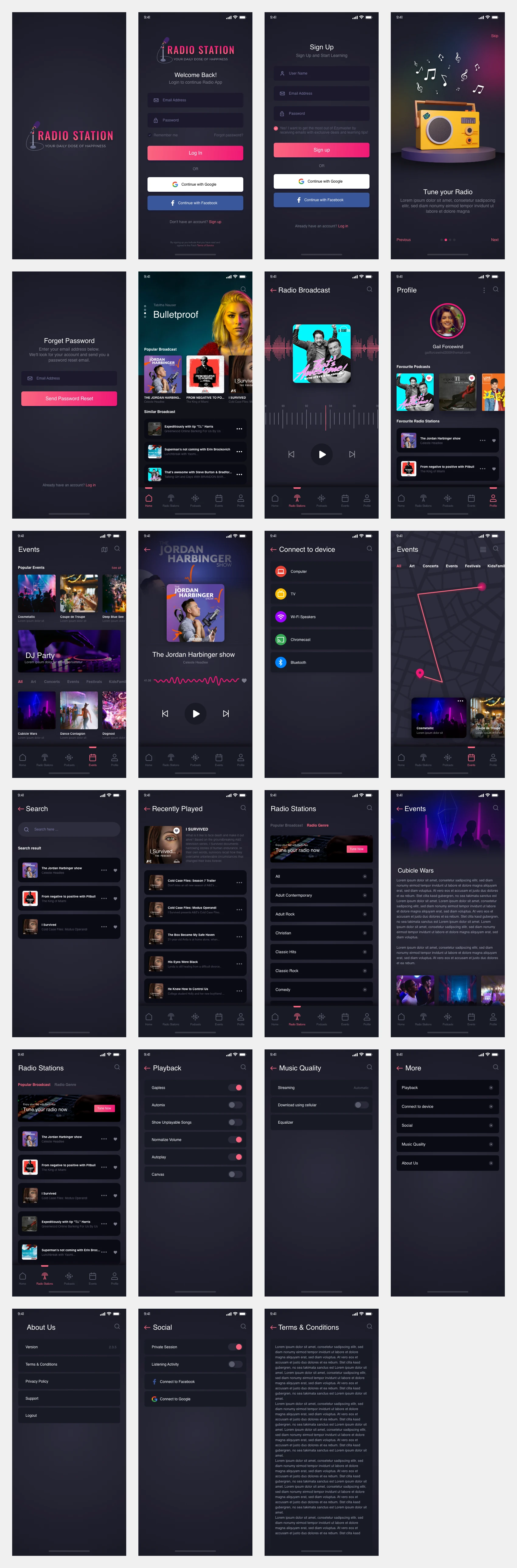 Podcast App Free UI Kit for Adobe XD Freebie Preview - Page 1