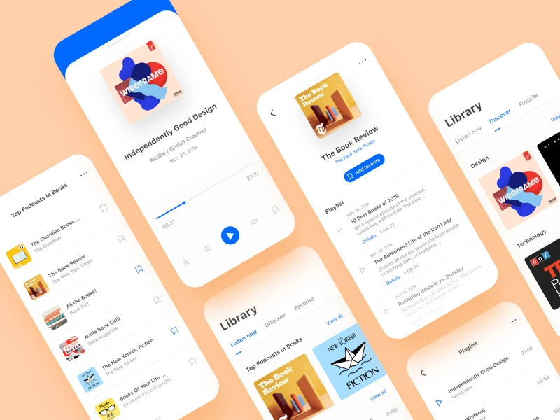 Podcast App UI Kit for Adobe XD freebie preview