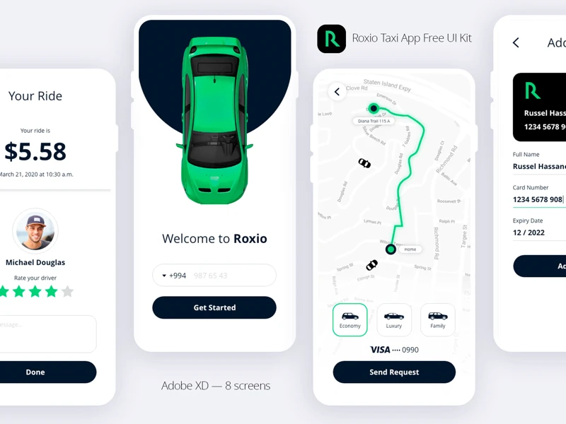 Roxio - Free Taxi App for Adobe Xd freebie preview