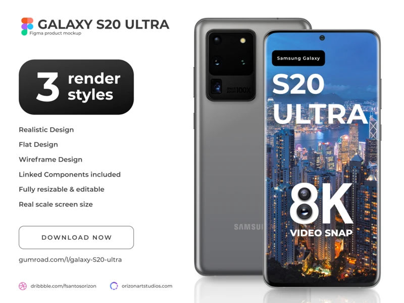 Samsung Galaxy S20 Ultra Mockup for Figma freebie preview