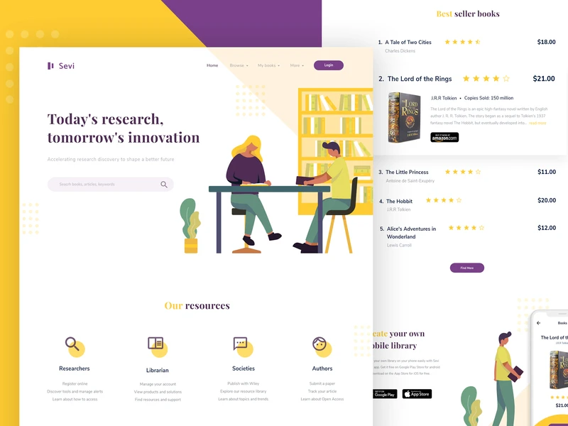Sevi - Online Library Landing Page freebie preview