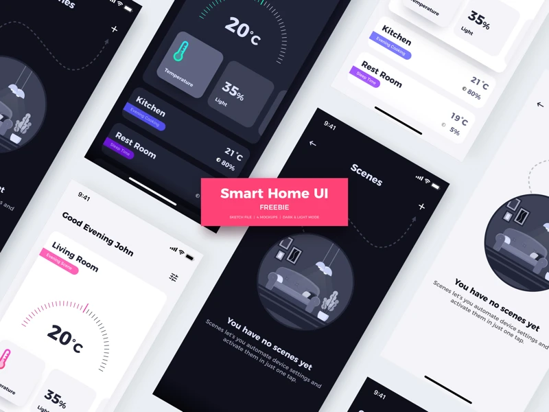 Smart Home UI Kit for Sketch freebie preview