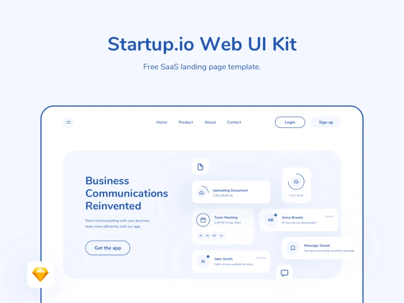 Startup.io - SaaS Web Landing Page UI Kit for Sketch freebie preview