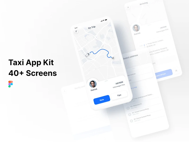 Taxi App UI Kit for Figma freebie preview