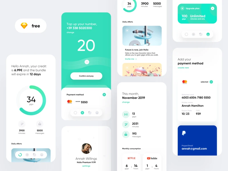 Telco Skeumorph App for Sketch freebie preview