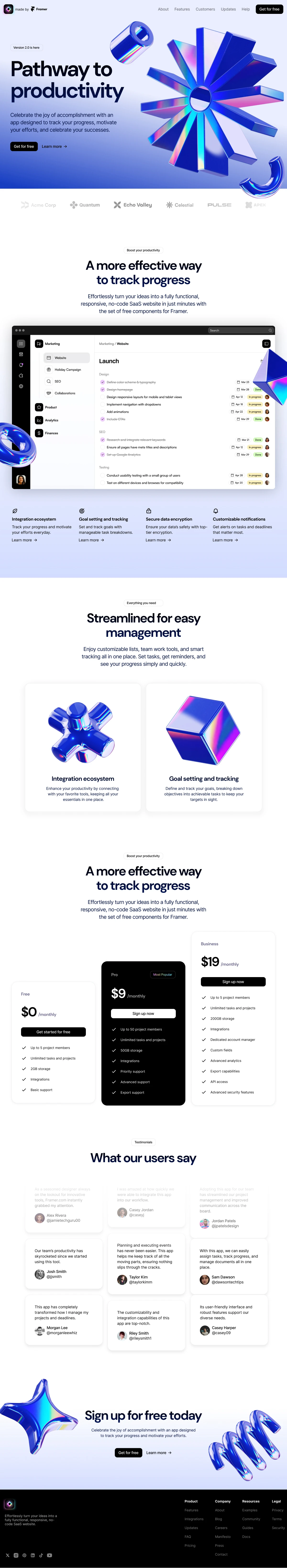 The Free No-code SaaS Website UI kit for Framer and Figma Freebie Preview - Page 1